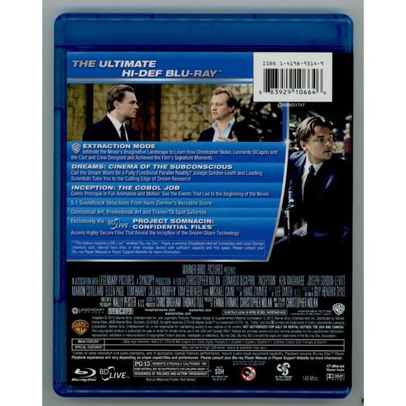 INCEPTION on BLU-RAY Leonardo DiCaprio Michael Caine, Extra Disc of Bonus! PG-13 - Picture 2 of 3